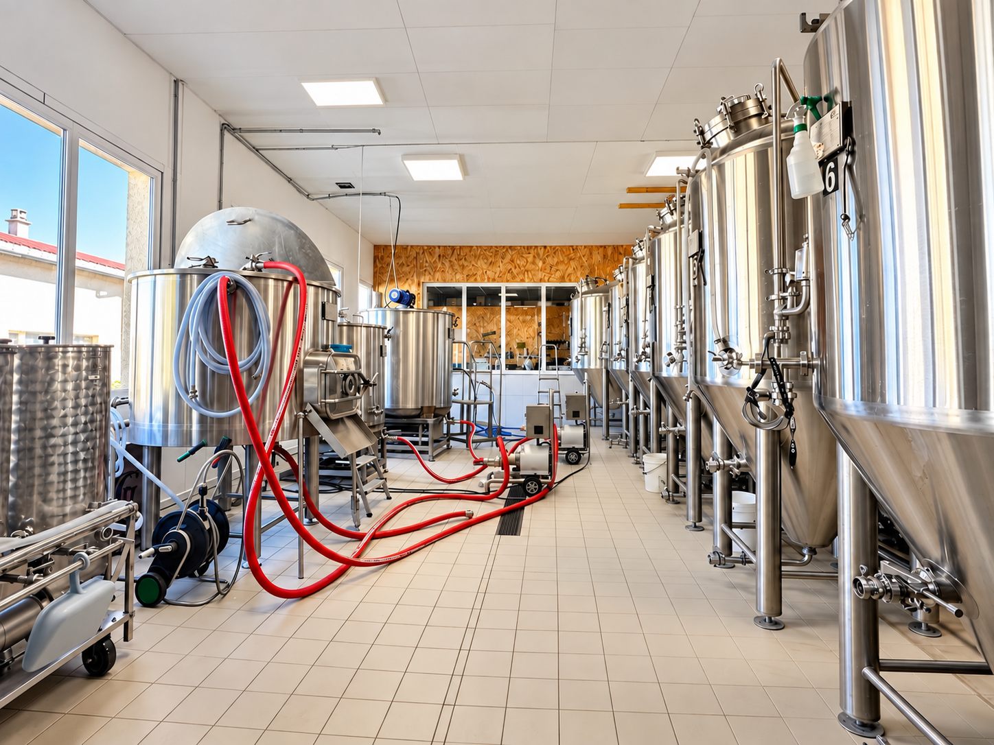 Salle de brassage et cuves inox de la brasserie artisanale La Brelok' aux Fins